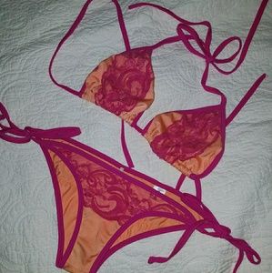 Chynna Dolls: String Bikini pink/orange with Lace
